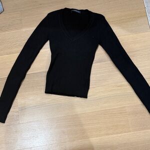 Vintage Brandy Melville Black V-Neck Ribbed Sweater